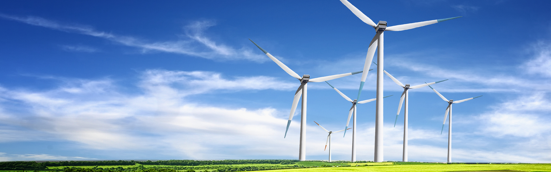 Wind farm under a blue sky